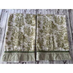 PAIR Waverly Cotton Green White Country Life Towel Cotton Kitchen Towels Cottage